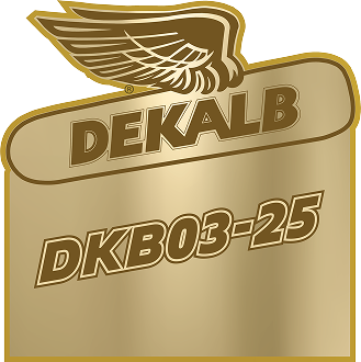 Gold DEKALB logo featuring the winged emblem and the text 'DKB03-25'